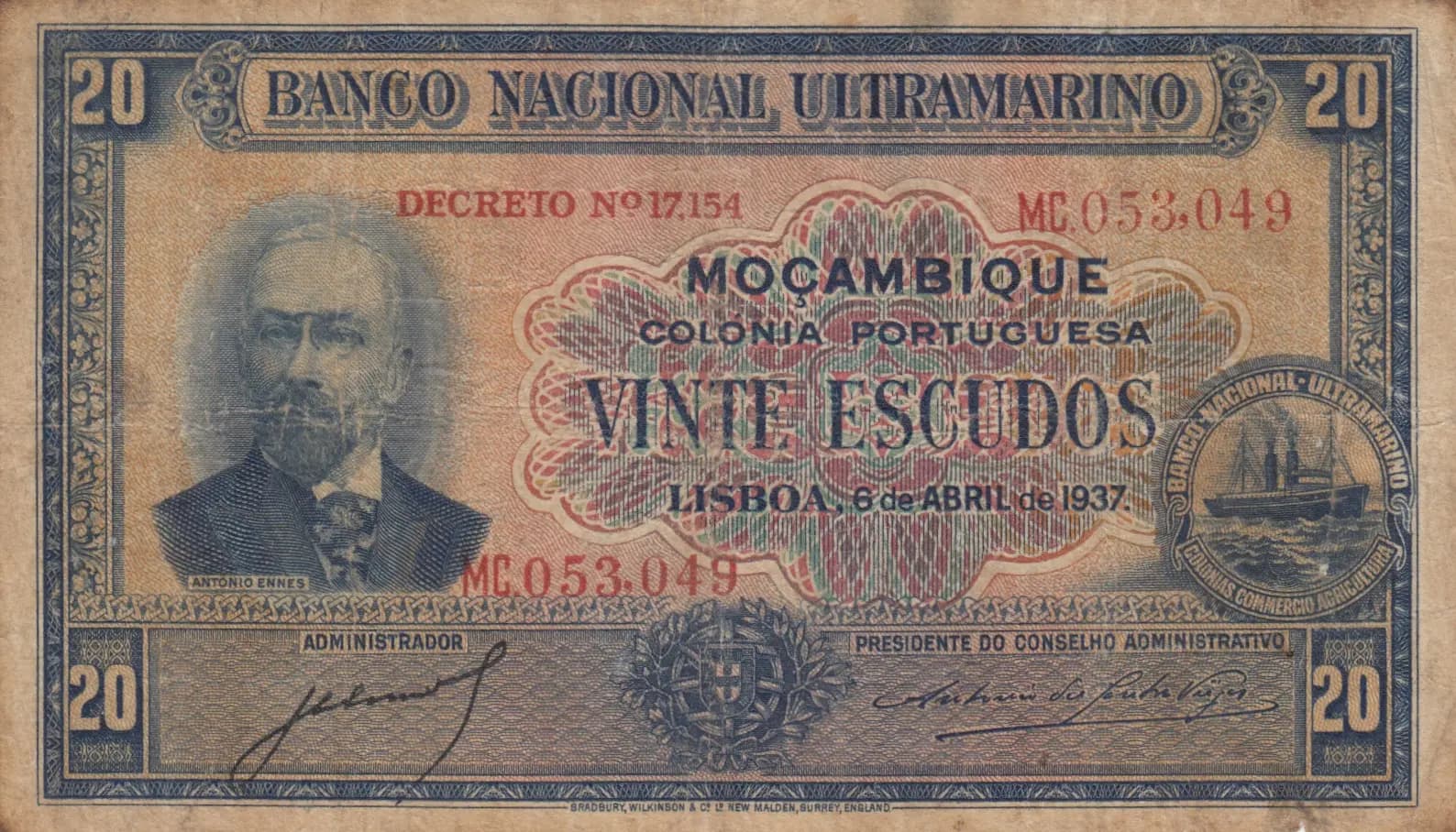 20 escudos 1937 from Mozambique, P-74 (1937) — image 1