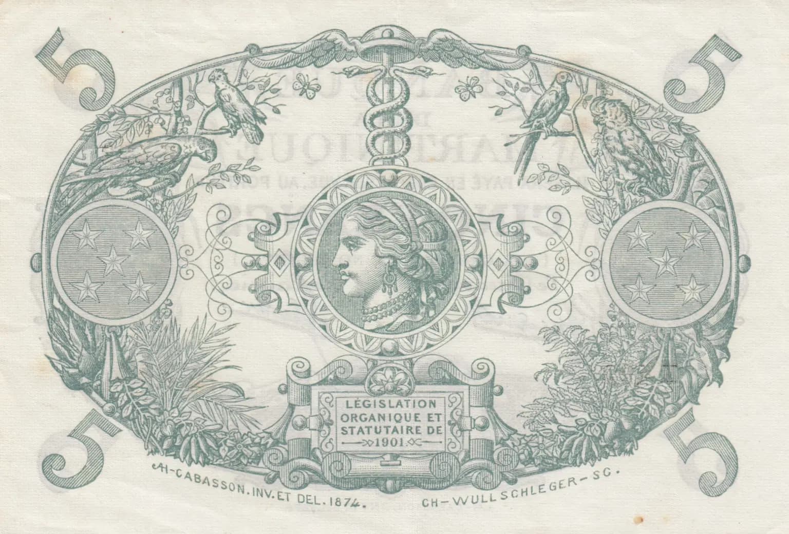 5 francs 1934 from Martinique, P-6 (1934) — image 2