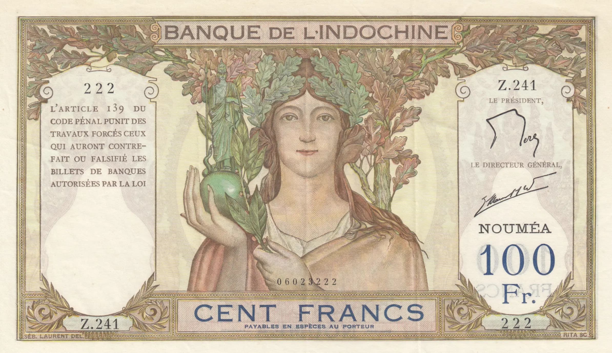 100 francs 1937 from New Caledonia, P-42e (1937) — image 1