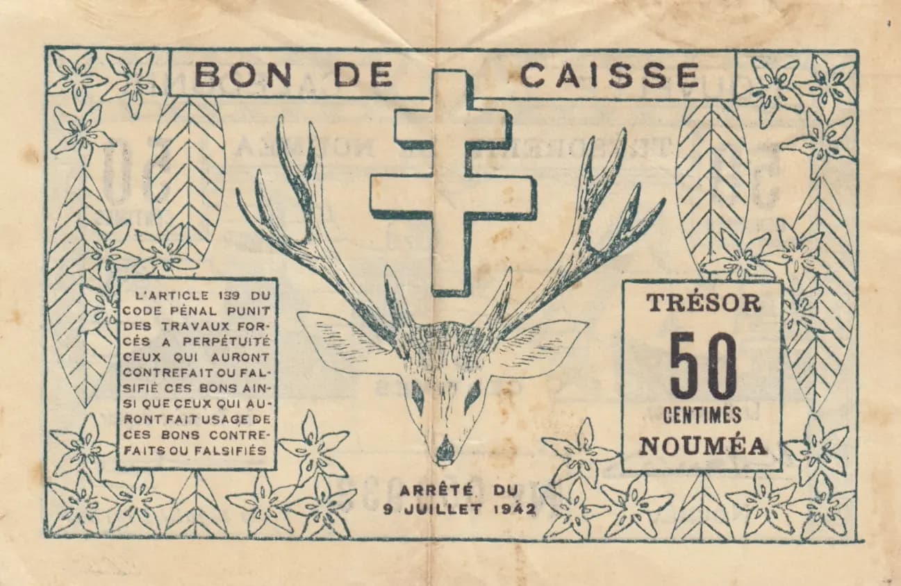 50 centimes 1942 from New Caledonia, P-51 (1942) — image 2