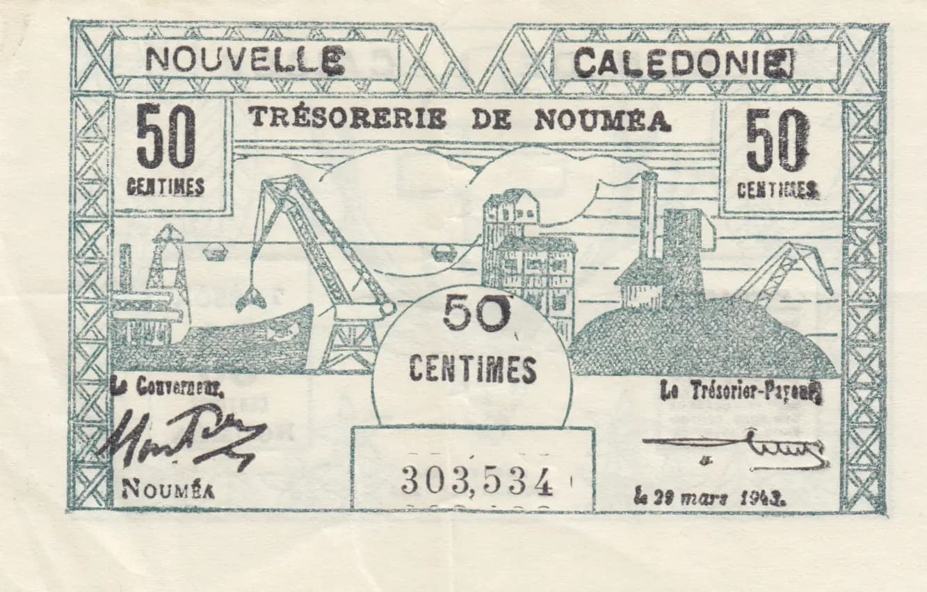 50 centimes 1943 from New Caledonia, P-54 (1943) — image 1