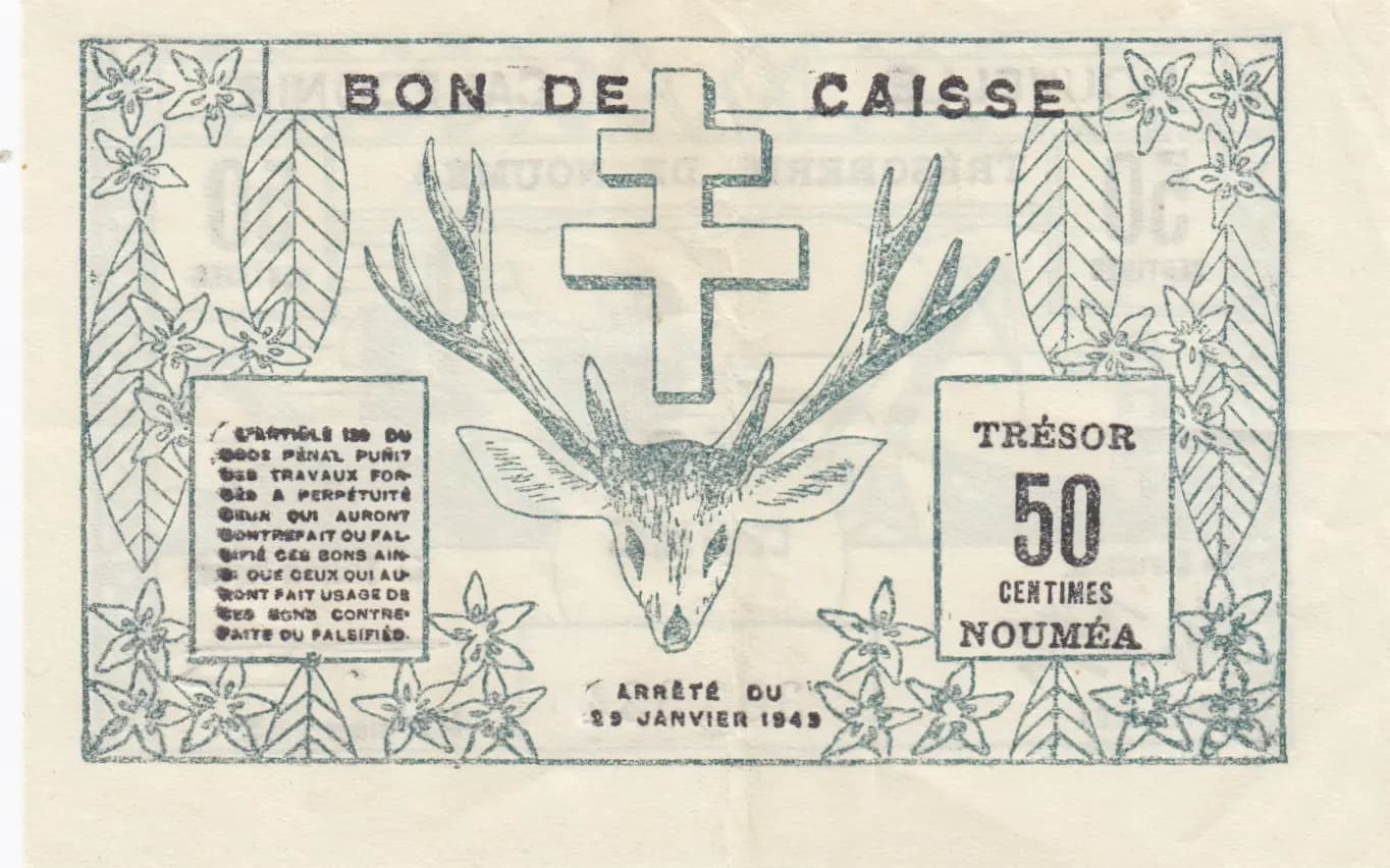 50 centimes 1943 from New Caledonia, P-54 (1943) — image 2