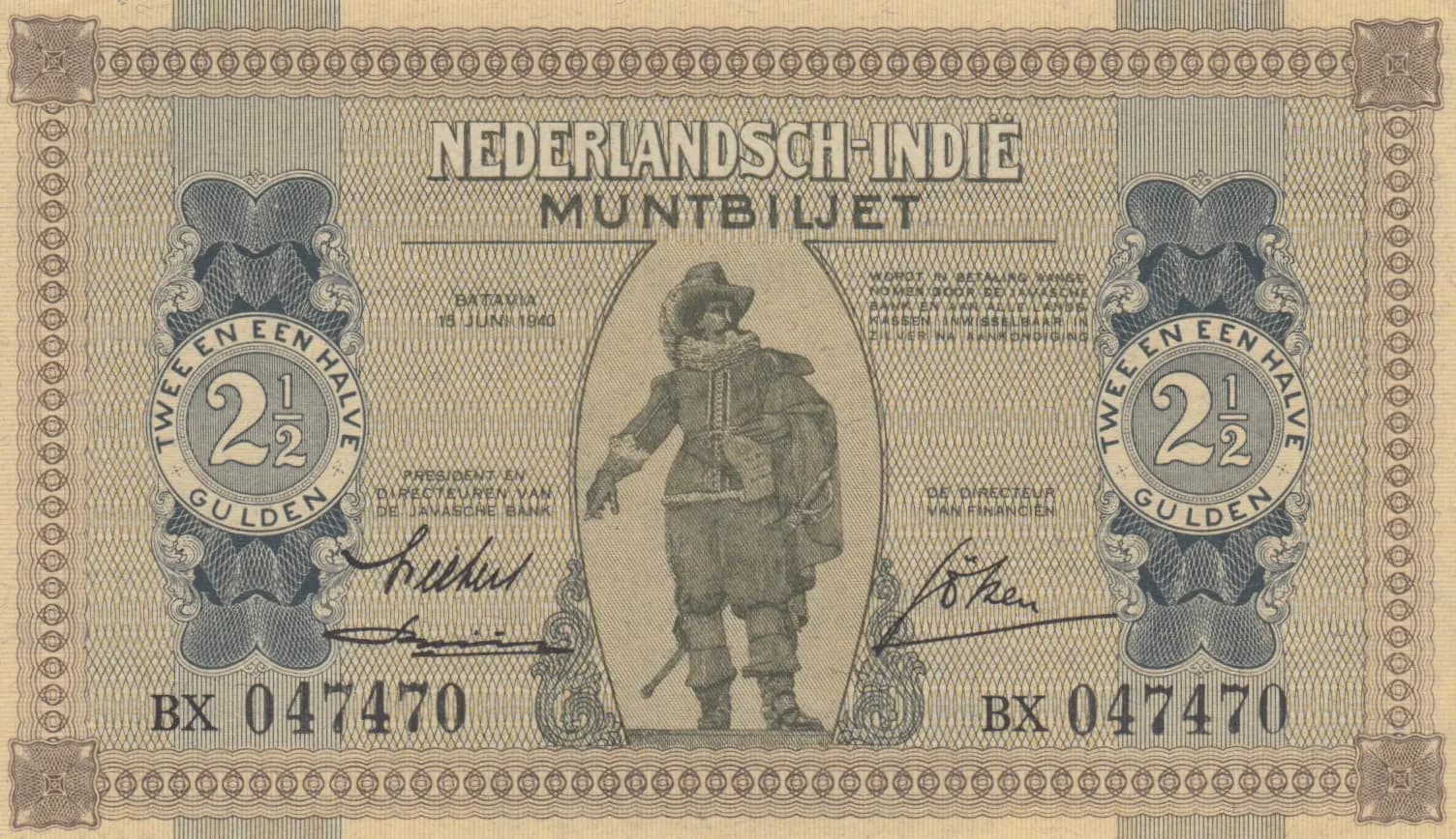 2 1/2 gulden 1940 from Netherlands Indies, P-109 (1940) — image 1