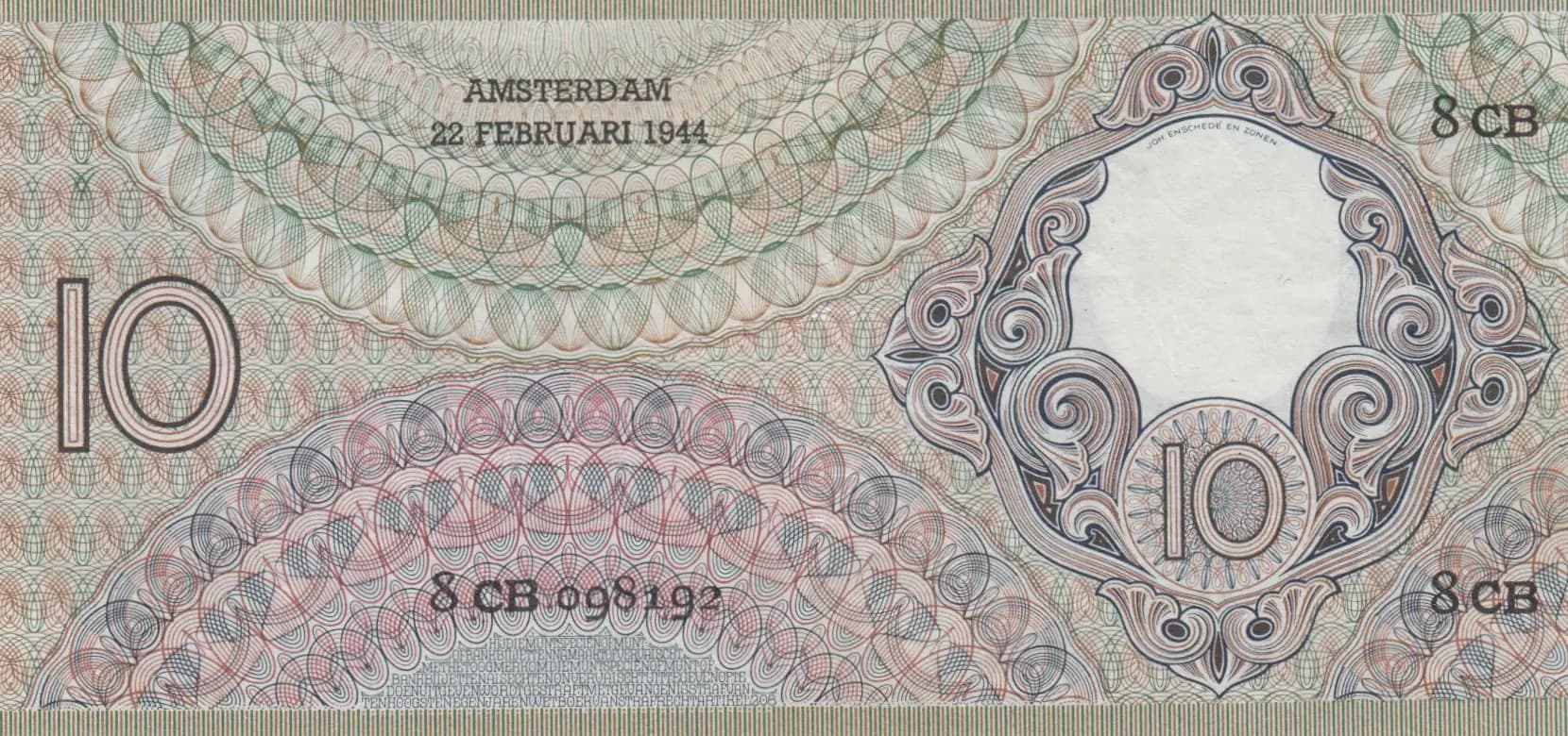 10 gulden 1944 from Netherlands, P-59 (1944) — image 2