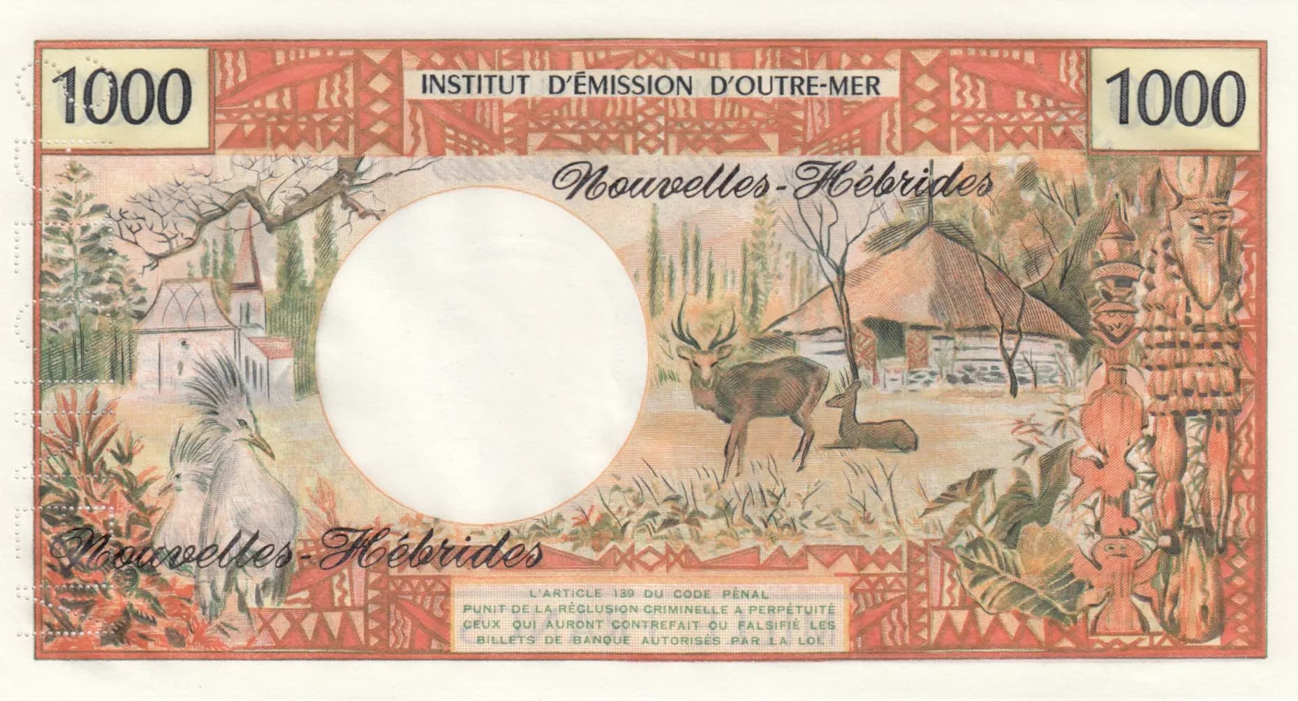 1000 francs 1970 specimen from New Hebrides, P-20s (1970) — image 2