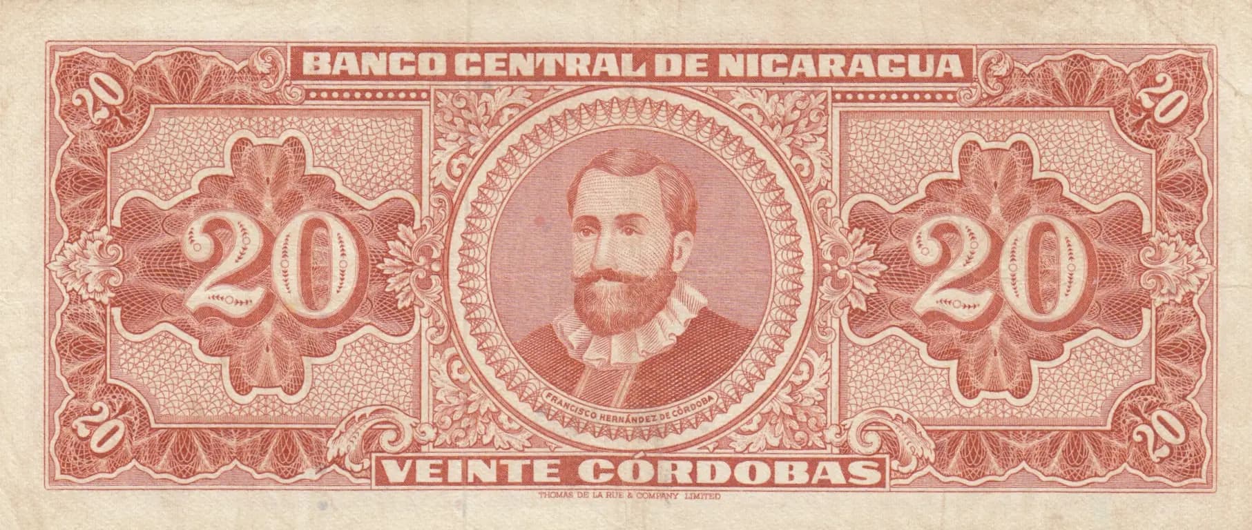 20 cordobas 1968 from Nicaragua, P-118 (1968) — image 2