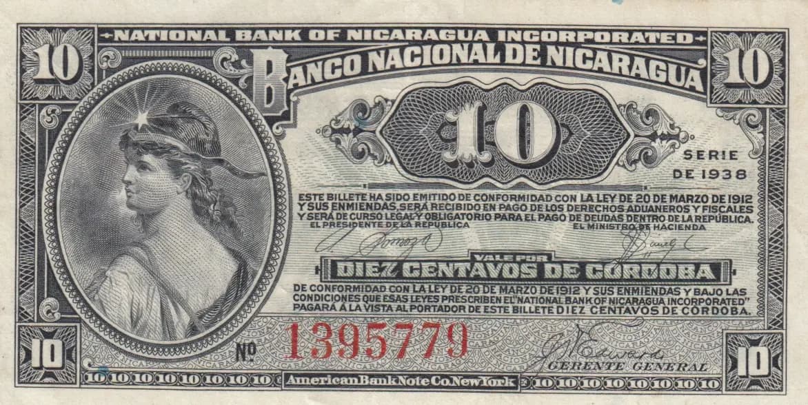10 centavos 1938 from Nicaragua, P-87 (1938) — image 1