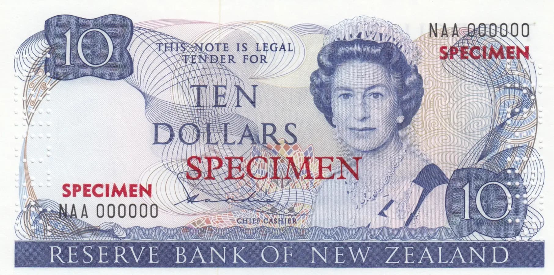 10 dollars 1981 specimen from New Zealand, P-172s (1981) — image 1