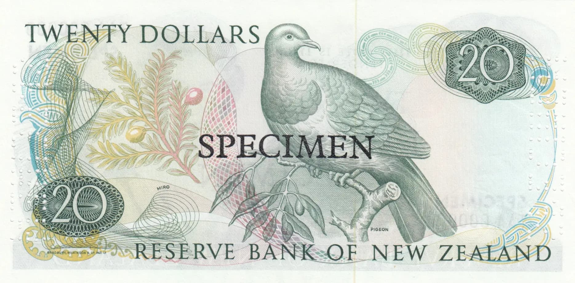 20 dollars 1981 specimen from New Zealand, P-173s (1981) — image 2