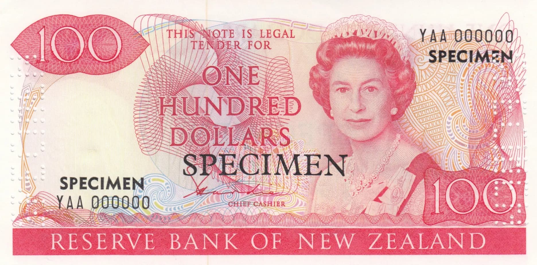 100 dollars 1981 specimen from New Zealand, P-175s (1981) — image 1