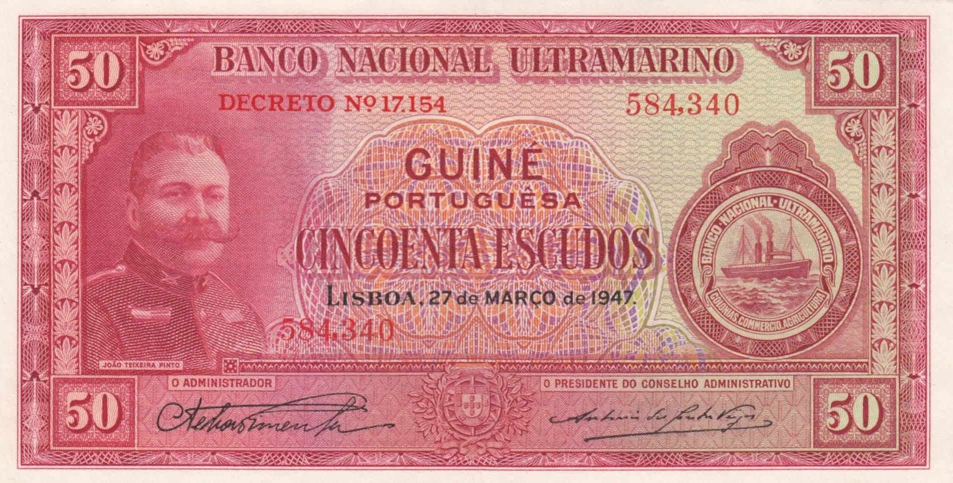 50 escudos 1947 from Portuguese Guinea, P-34 (1947) — image 1