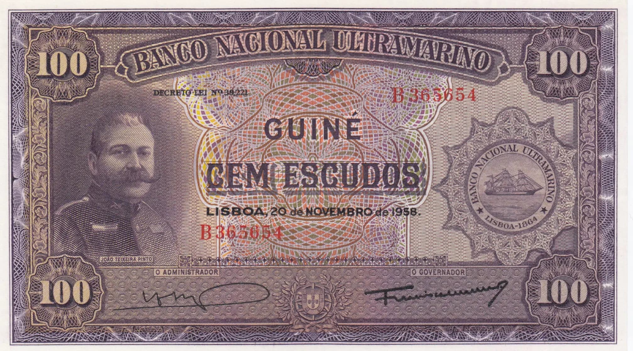 100 escudos 1958 from Portuguese Guinea, P-38 (1958) — image 1