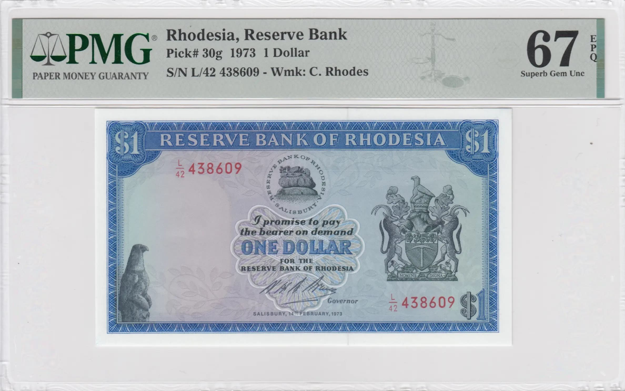 1 dollar 1973 from Rhodesia, P-30g (1973) — image 1
