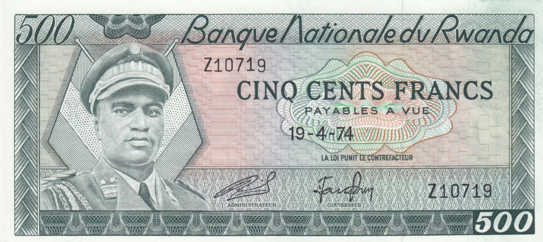 500 francs 1974 from Rwanda, P-11 (1974) — image 1