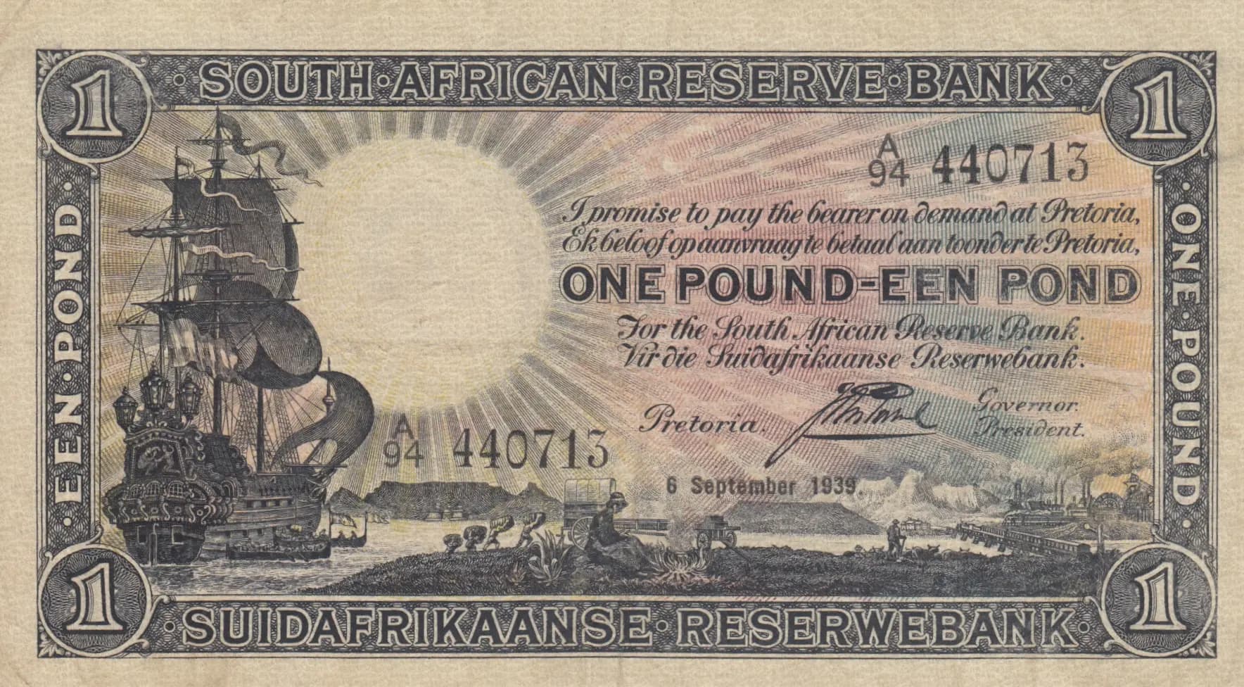 1 pound 1939 from South Africa, P-84e (1939) — image 1