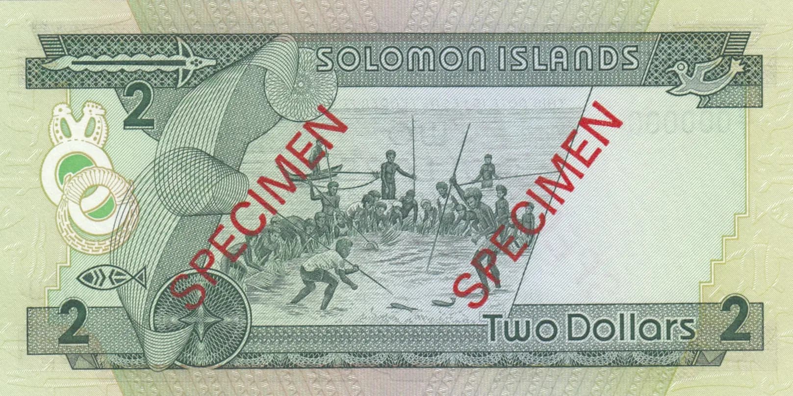 2 dollars 1986 specimen from Solomon Islands, P-13s (1986) — image 2