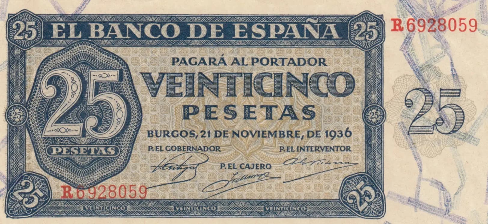 25 pesetas 1936 from Spain, P-99 (1936) — image 1