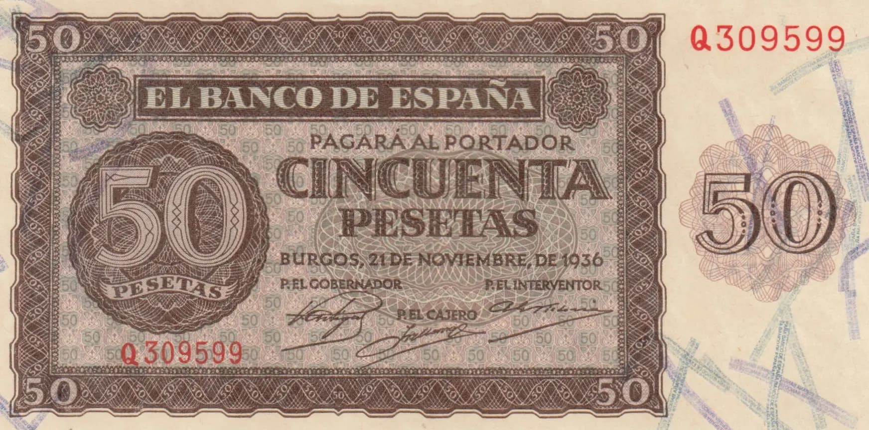 50 pesetas 1936 from Spain, P-100 (1936) — image 1