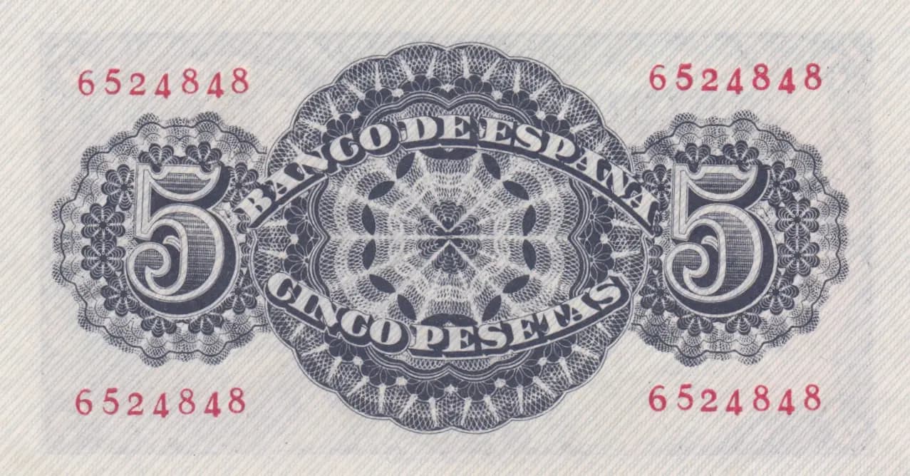 5 pesetas 1947 from Spain, P-134 (1947) — image 2