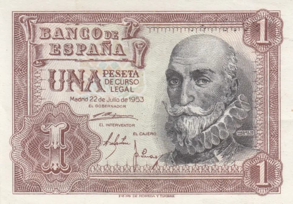 1 peseta 1953 from Spain, P-144 (1953) — image 1