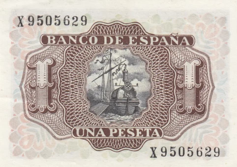 1 peseta 1953 from Spain, P-144 (1953) — image 2