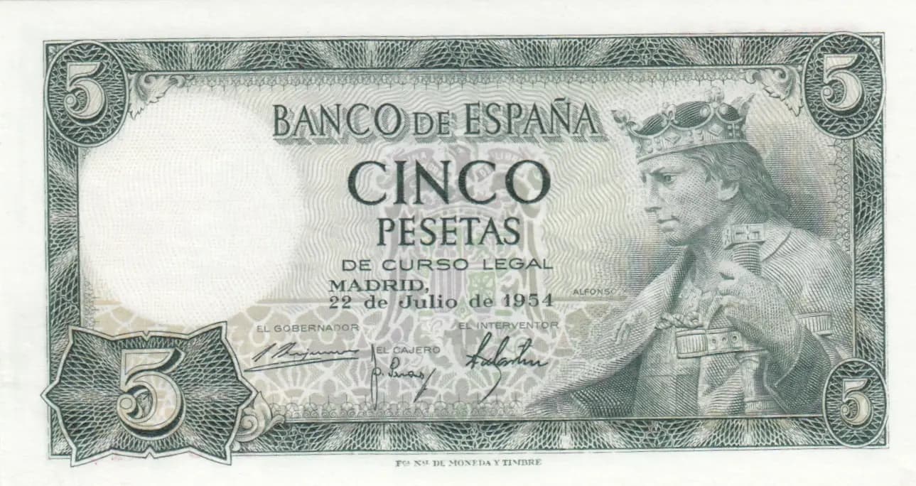 5 pesetas 1954 from Spain, P-146 (1954) — image 1