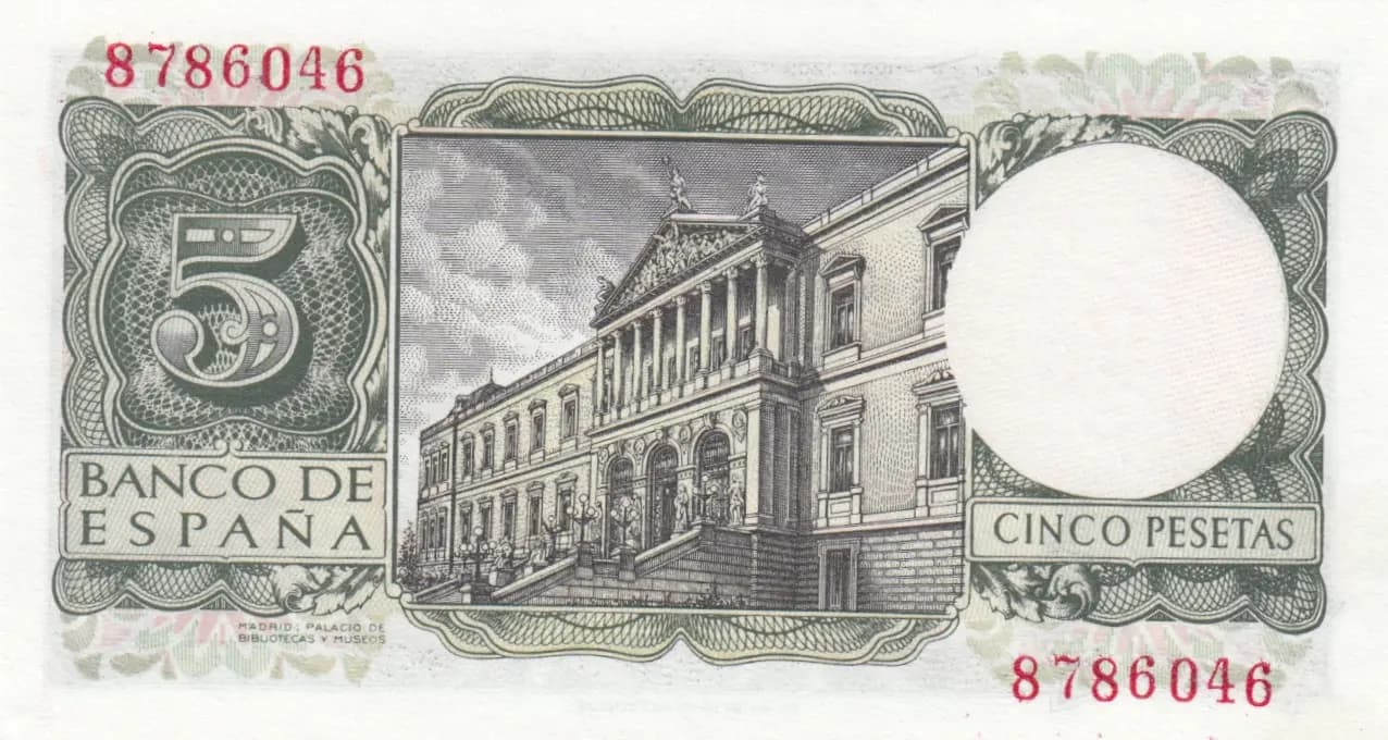 5 pesetas 1954 from Spain, P-146 (1954) — image 2