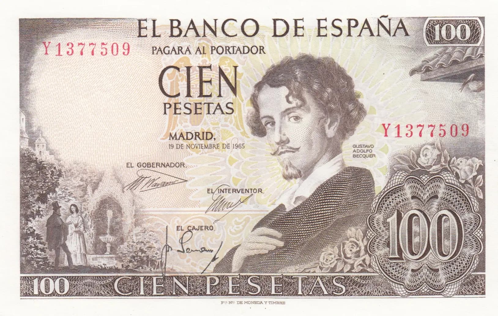 100 pesetas 1965 from Spain, P-150 (1965) — image 1