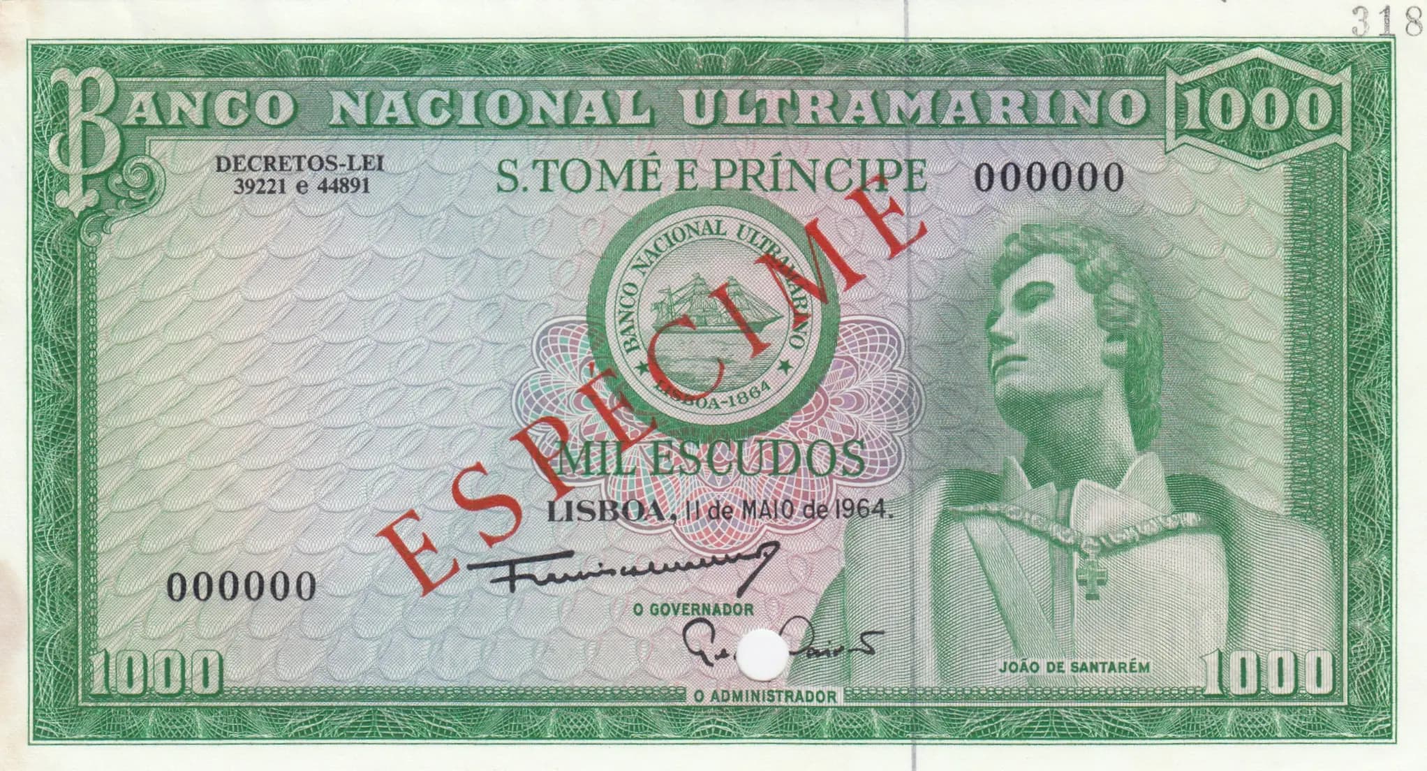 1000 escudos 1964 specimen from Saint Thomas & Prince, P-40s (1964) — image 1
