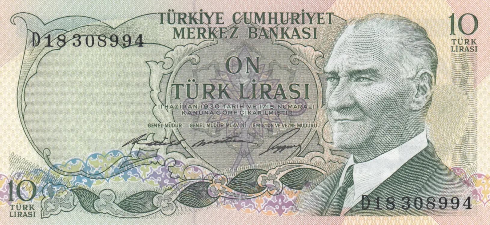 10 lirasi 1966 from Turkey, P-180 (1966) — image 1