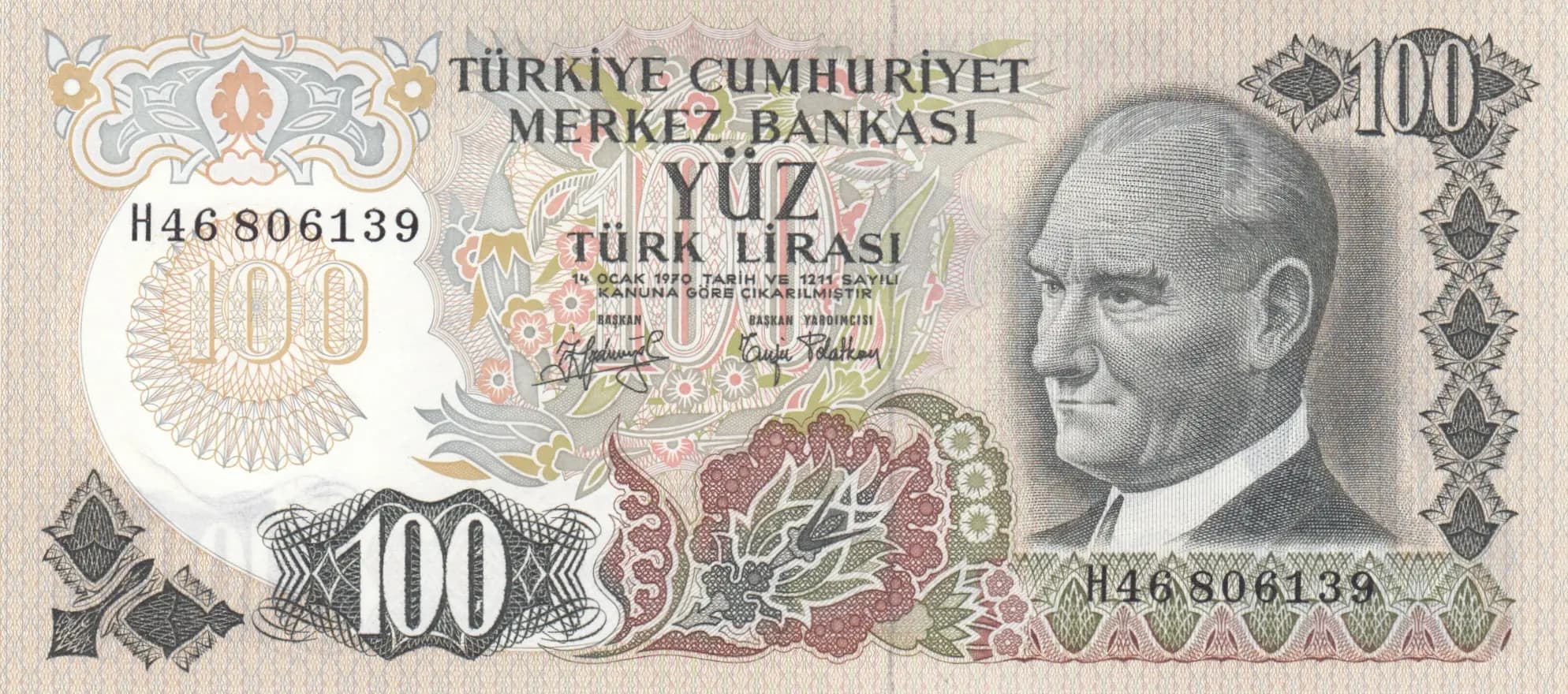 100 lirasi 1971 from Turkey, P-189b (1971) — image 1
