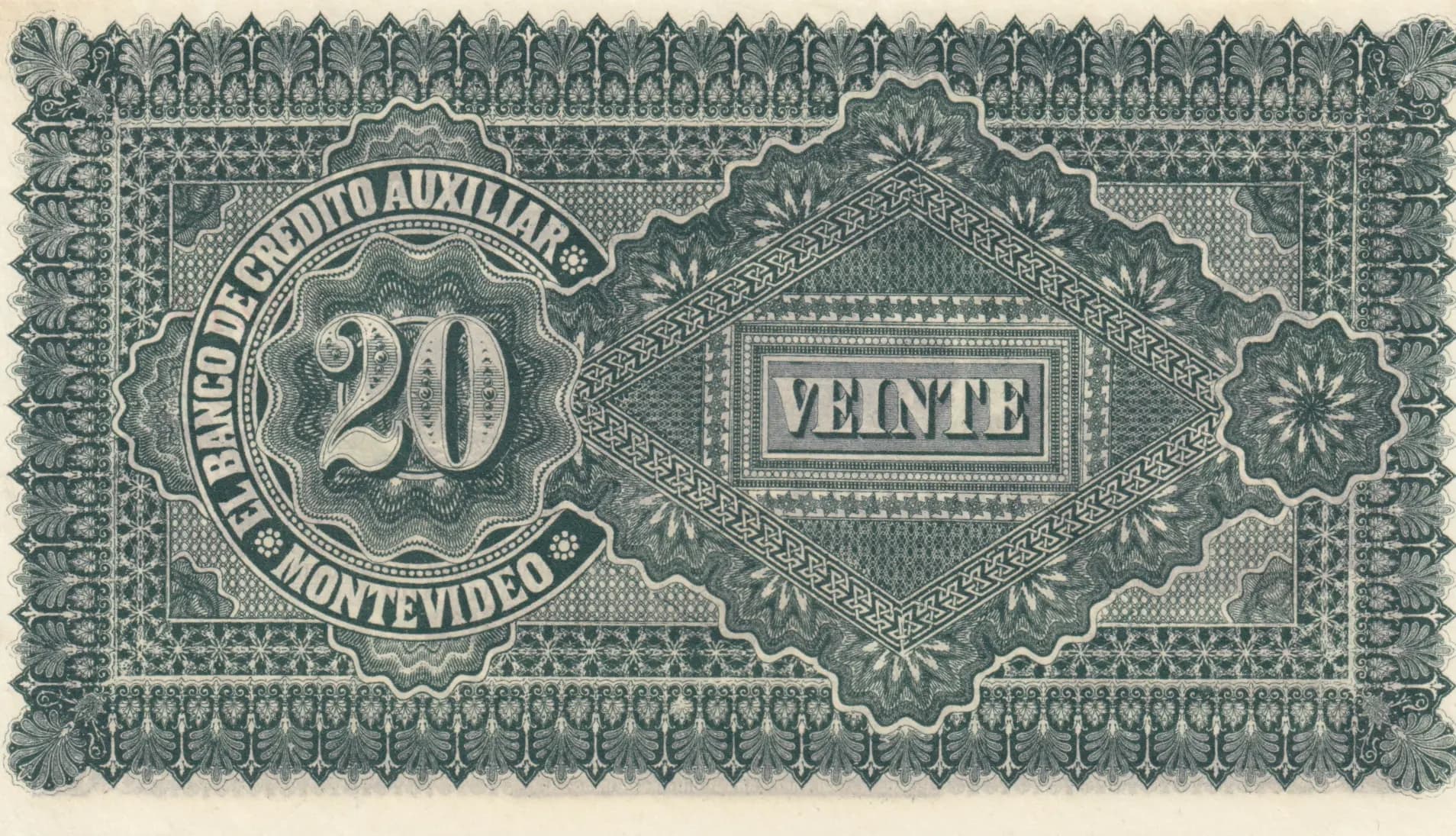20 pesos 1877 from Uruguay, P-S164r (1877) — image 2
