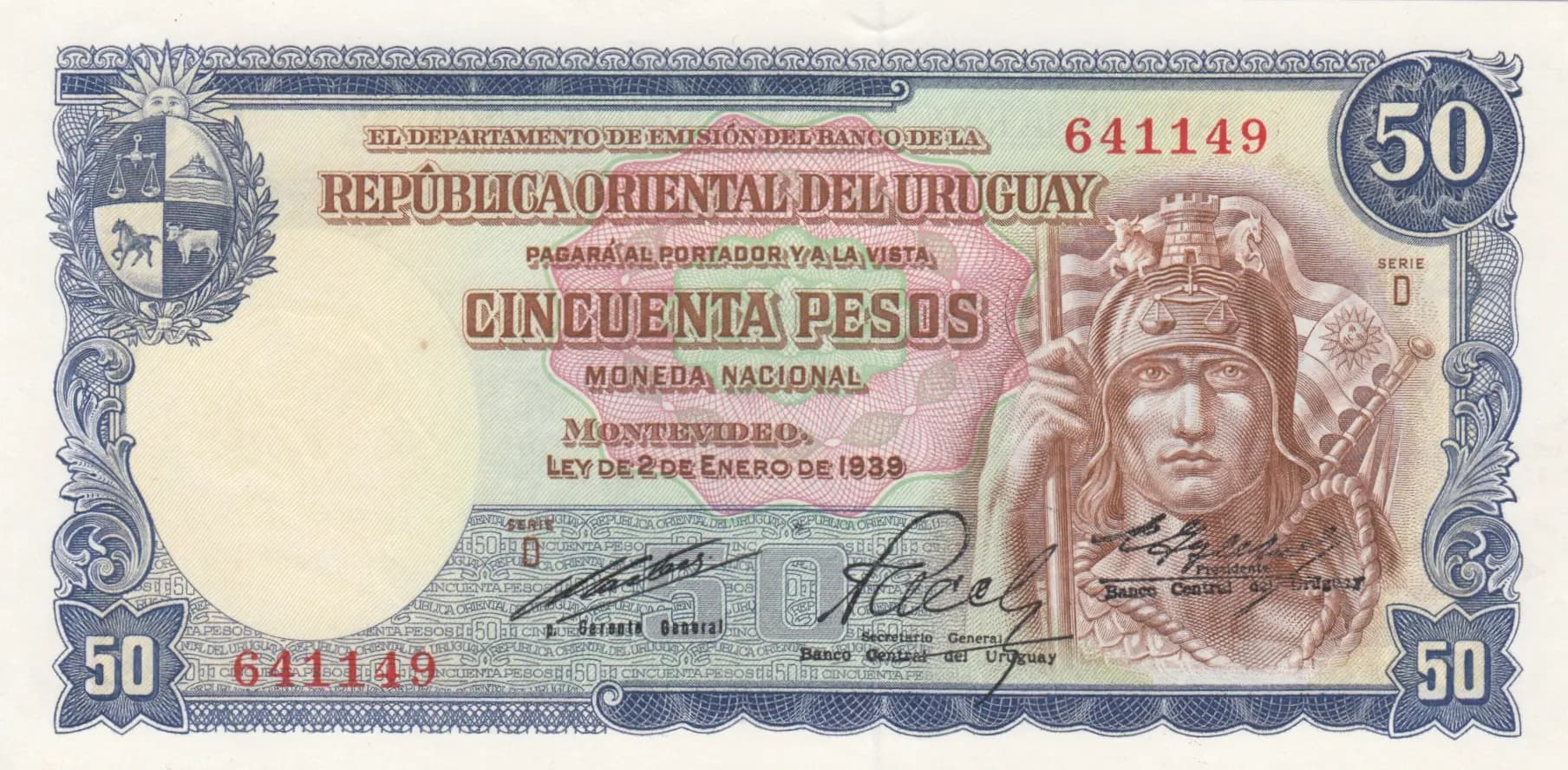 50 pesos 1967 from Uruguay, P-42Ab (1967) — image 1