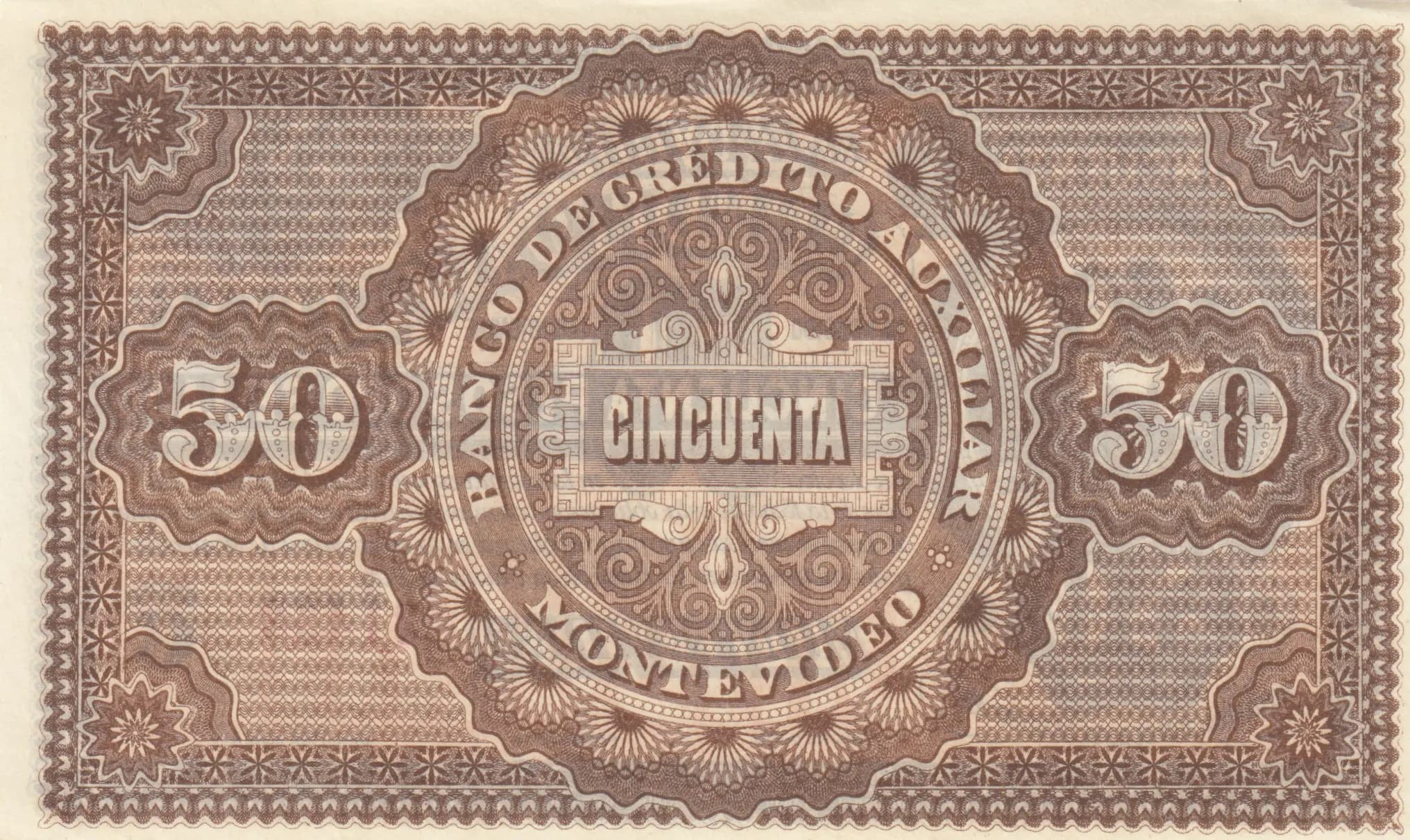 50 pesos 1877 from Uruguay, P-S165r (1877) — image 2