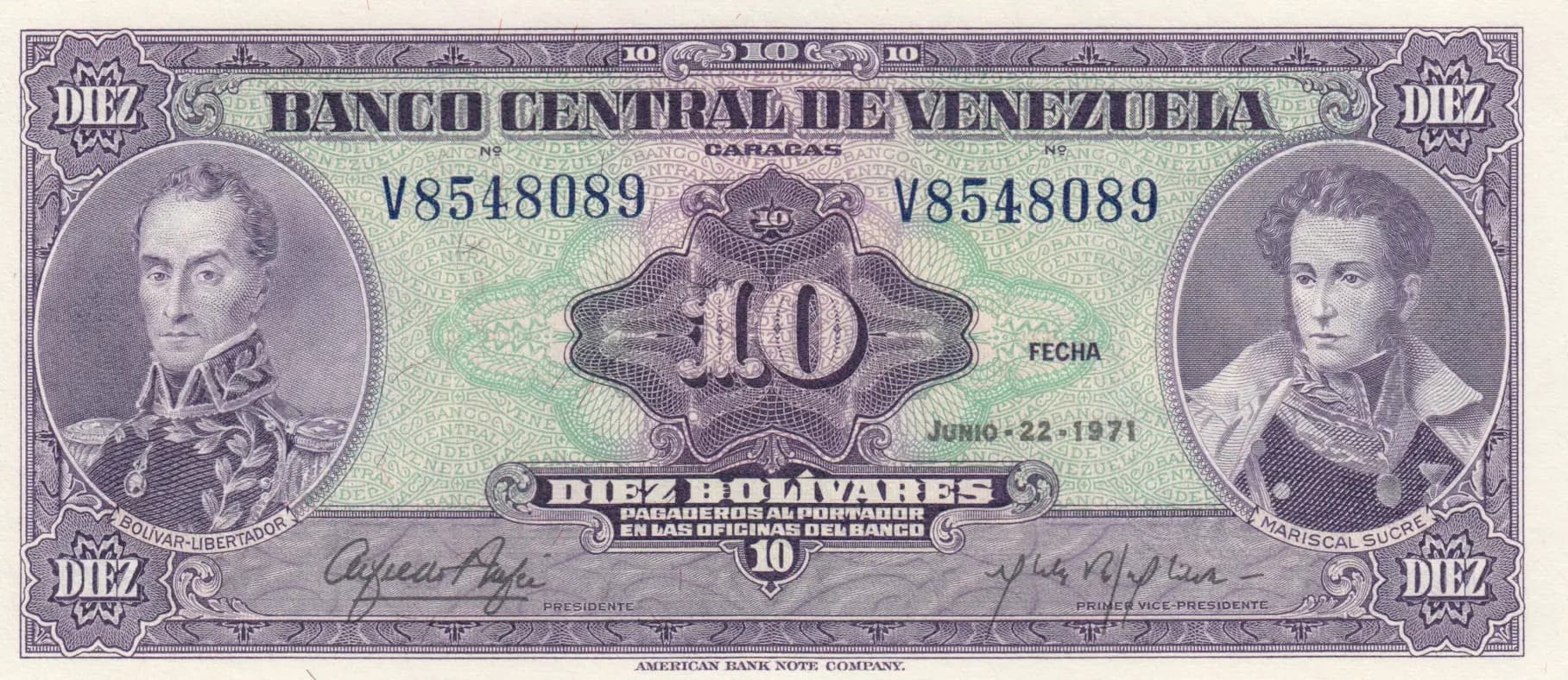 10 bolivares 1971 from Venezuela, P-51a (1971) — image 1